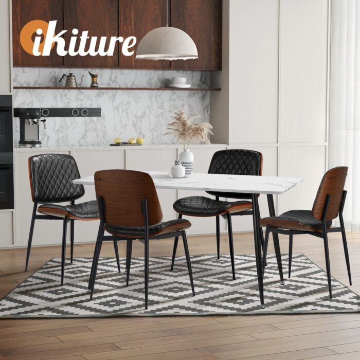 Oikiture 8x Dining Chairs Retro PU Leather Solid Wood Metal Leg Black - Image 6