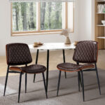 Oikiture 2x Dining Chairs Leather Seat Metal Legs Walnut - Image 4