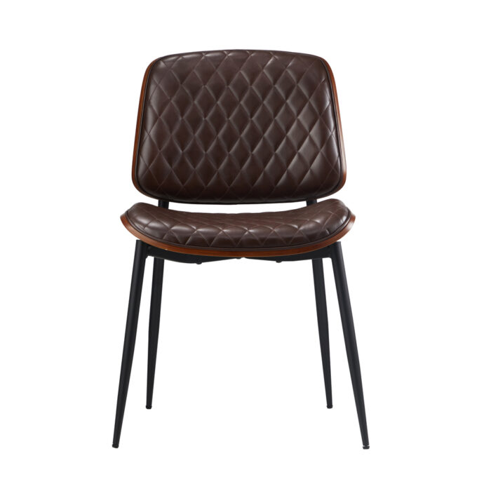 Oikiture 2x Dining Chairs Leather Seat Metal Legs Walnut - Image 2