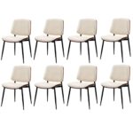 Oikiture 8x Dining Chairs Retro PU Leather Solid Wood Metal Leg White