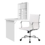 Artiss Computer Desk Office Chair Set PU Leather Wall Mount Foldable Table White