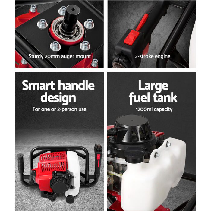 Giantz Post Hole Digger Motor Only Engine Petrol Red - Image 6