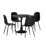 Oikiture 90cm Round Dining Table with 4x Dining Chairs PU Leather Black - Image 9
