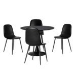 Oikiture 90cm Round Dining Table with 4x Dining Chairs PU Leather Black - Image 7