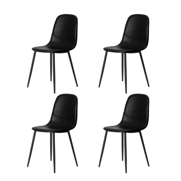 Oikiture 90cm Round Dining Table with 4x Dining Chairs PU Leather Black - Image 8