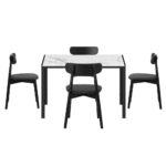 Oikiture 1.2m Dining Table with 4PCS Wooden Chairs Set PU Leather White & Black - Image 4