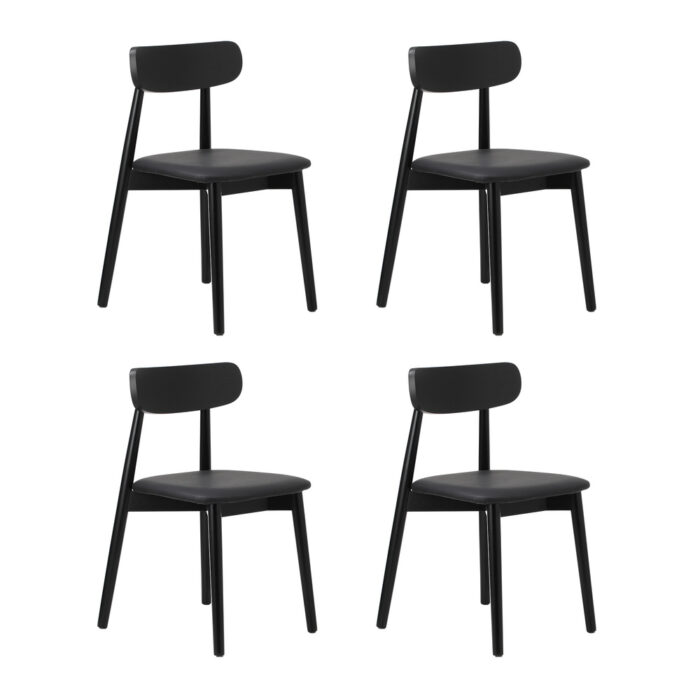 Oikiture 1.2m Dining Table with 4PCS Wooden Chairs Set PU Leather White & Black - Image 5