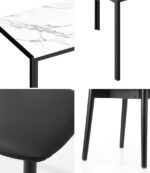 Oikiture 1.2m Dining Table with 4PCS Wooden Chairs Set PU Leather White & Black - Image 2