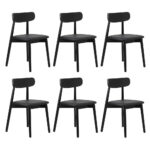 Oikiture 1.4m Dining Table with 6PCS Wooden Chairs Set PU Leather Black - Image 7