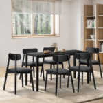 Oikiture 1.4m Dining Table with 6PCS Wooden Chairs Set PU Leather Black - Image 3