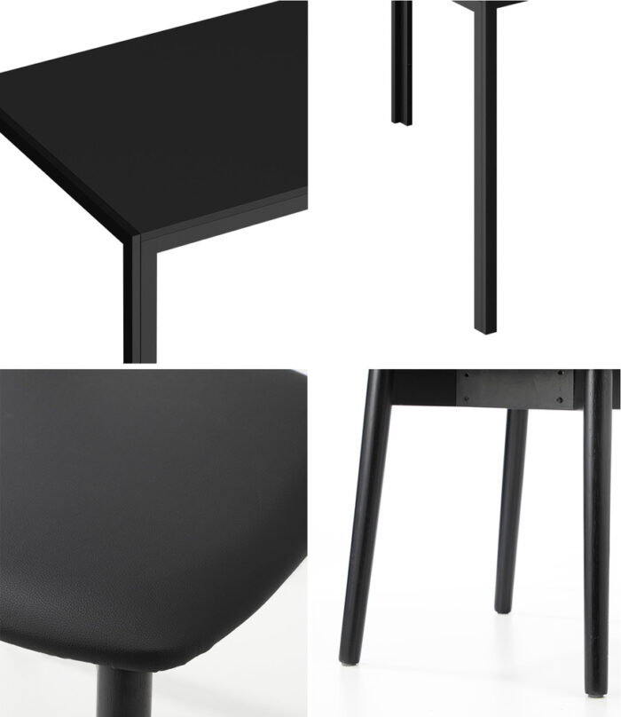 Oikiture 1.4m Dining Table with 6PCS Wooden Chairs Set PU Leather Black - Image 5