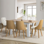 Oikiture Extendable Dining Table & 6pcs Chair with Leather Seat - Image 4