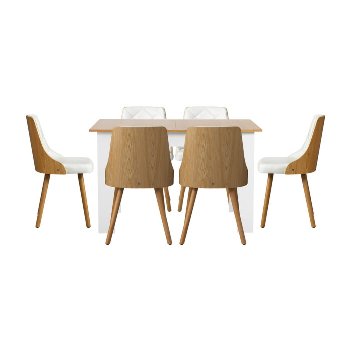 Oikiture Extendable Dining Table & 6pcs Chair with Leather Seat - Image 7