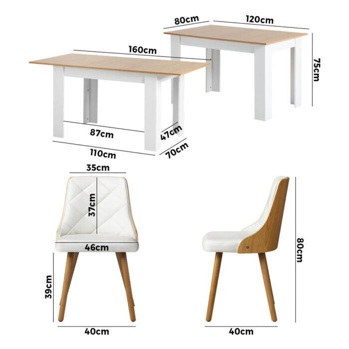 Oikiture Extendable Dining Table & 6pcs Chair with Leather Seat - Image 3