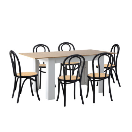 Oikiture 160cm Extendable Dining Table with 6PCS Crossback Chairs Black