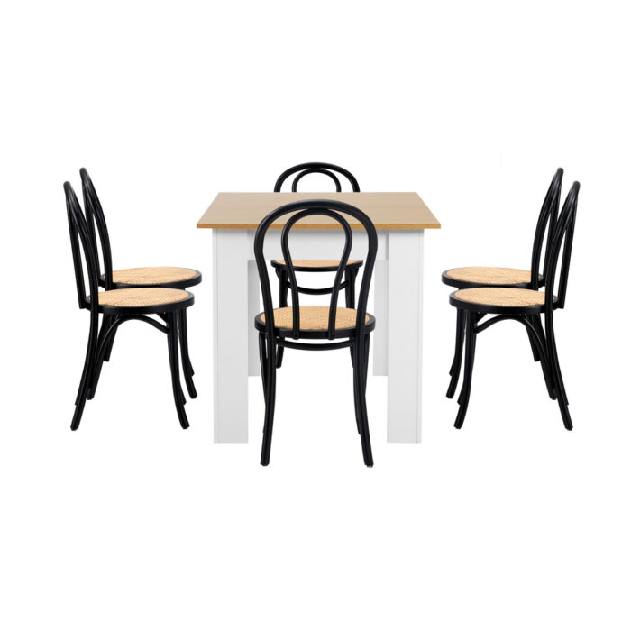 Oikiture 160cm Extendable Dining Table with 6PCS Crossback Chairs Black - Image 4