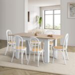 Oikiture 160cm Extendable Dining Table with 6PCS Crossback Chairs White - Image 9