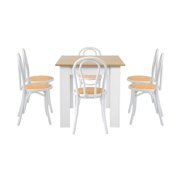 Oikiture 160cm Extendable Dining Table with 6PCS Crossback Chairs White - Image 2
