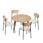Oikiture 4-Seater Dining Set 1.1m Dining Table with Corduroy Chairs - Image 4