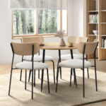 Oikiture 4-Seater Dining Set 1.1m Dining Table with Corduroy Chairs - Image 6
