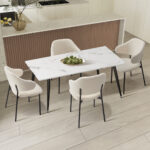 Oikiture 120cm Rectangle Dining Table with 4PCS Chairs Sherpa White - Image 5