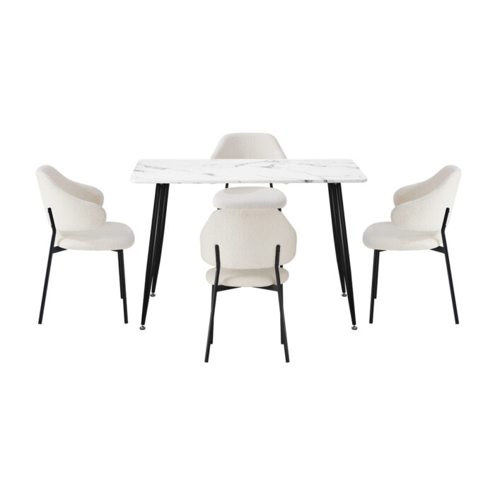 Oikiture 120cm Rectangle Dining Table with 4PCS Chairs Sherpa White - Image 7