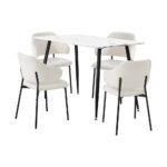 Oikiture 120cm Rectangle Dining Table with 4PCS Chairs Sherpa White - Image 3