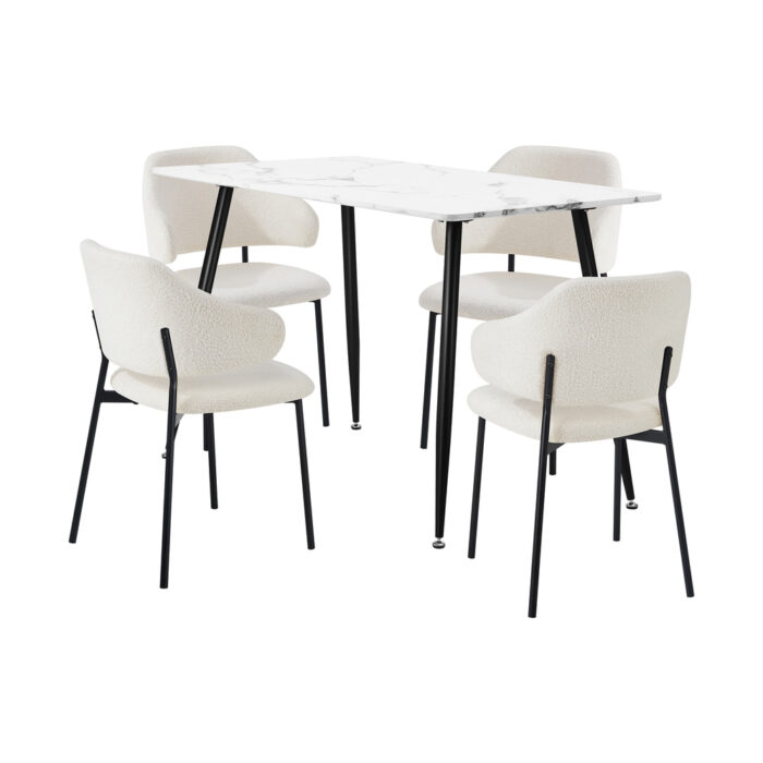 Oikiture 120cm Rectangle Dining Table with 4PCS Chairs Sherpa White - Image 3