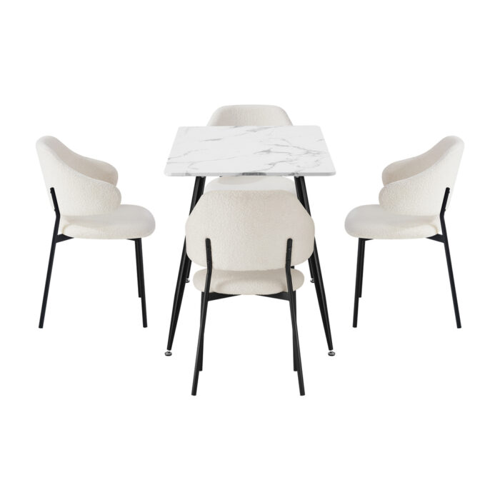 Oikiture 120cm Rectangle Dining Table with 4PCS Chairs Sherpa White - Image 4