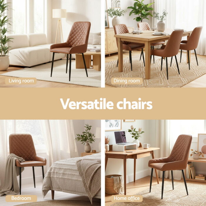 Artiss 2x Dining Chairs Retro PU Leather Kitchen Lounge Cafe Accent Chair Brown - Image 5