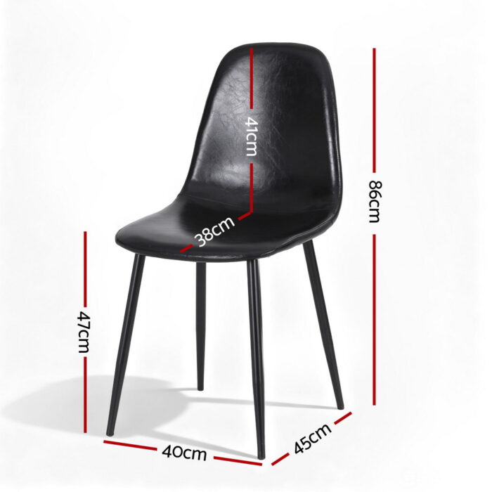 Artiss 2x Dining Chairs Retro PU Leather Kitchen Lounge Cafe Accent Chair Black - Image 2