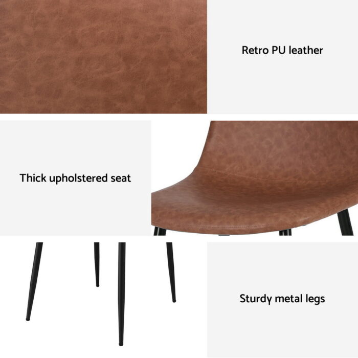 Artiss 2x Dining Chairs Retro PU Leather Kitchen Lounge Cafe Accent Chair Brown - Image 6