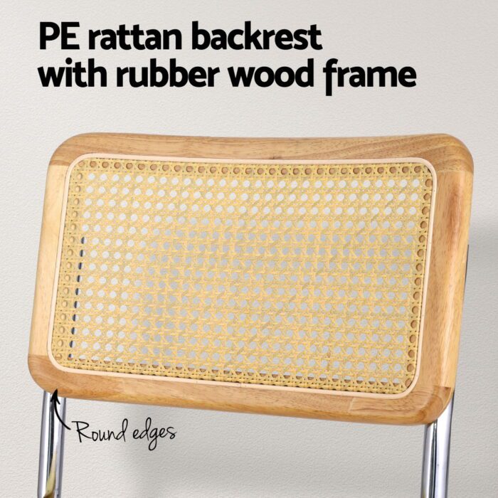 Artiss Dining Chairs Set of 2 Velvet Rattan Cantilever Yellow - Image 5