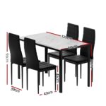 1 Artiss Dining Table and 4 Chairs Set Marble Effect - Image 2
