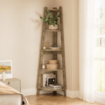 Oikiture Corner Ladder Shelf 5 Tier Display Stand Bookshelf Natural - Image 3