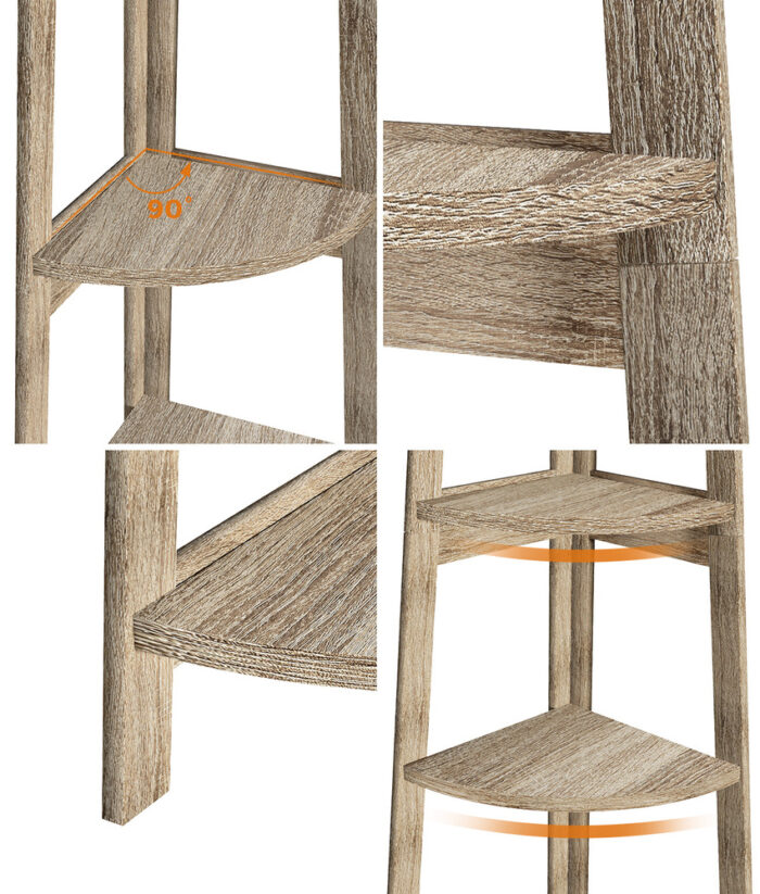 Oikiture Corner Ladder Shelf 5 Tier Display Stand Bookshelf Natural - Image 7