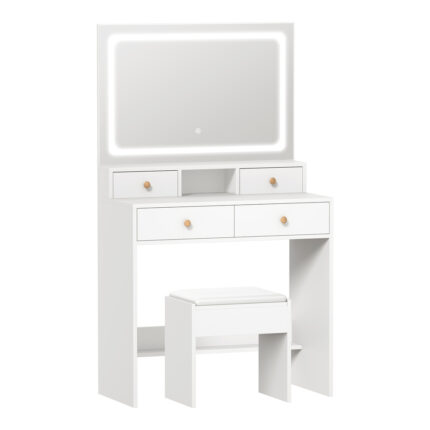 Oikiture Dressing Table Stool Set LED Mirror White