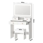 Oikiture Dressing Table Stool Set LED Mirror White - Image 4