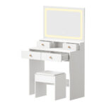 Oikiture Dressing Table Stool Set LED Mirror White - Image 2