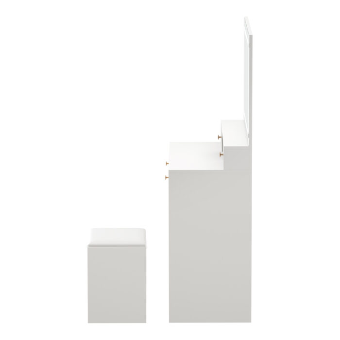 Oikiture Dressing Table Stool Set LED Mirror White - Image 7