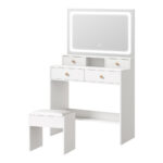 Oikiture Dressing Table Stool Set LED Mirror White - Image 3