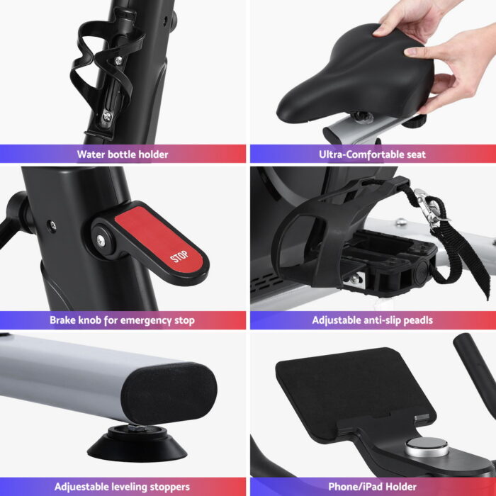 Everfit Exercise Bike Spin Bike Electromagnetic Smart Home Fitness 24-Level Resistance 120kg Bluetooth - Image 6