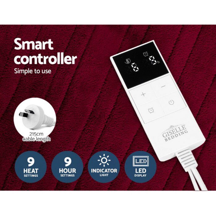 Giselle Electric Throw Rug Heated Blanket Fleece Red - Image 5