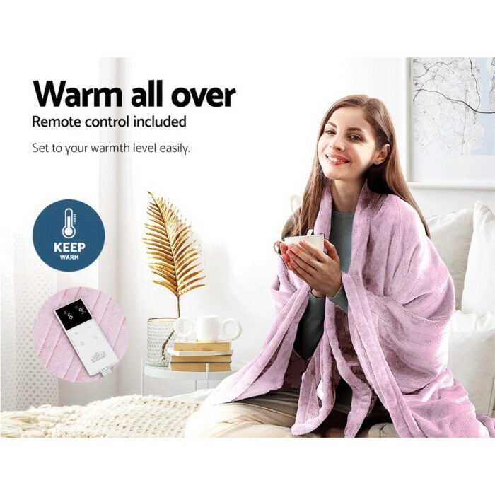 Giselle Electric Throw Rug Heated Blanket Fleece Pink - Image 4