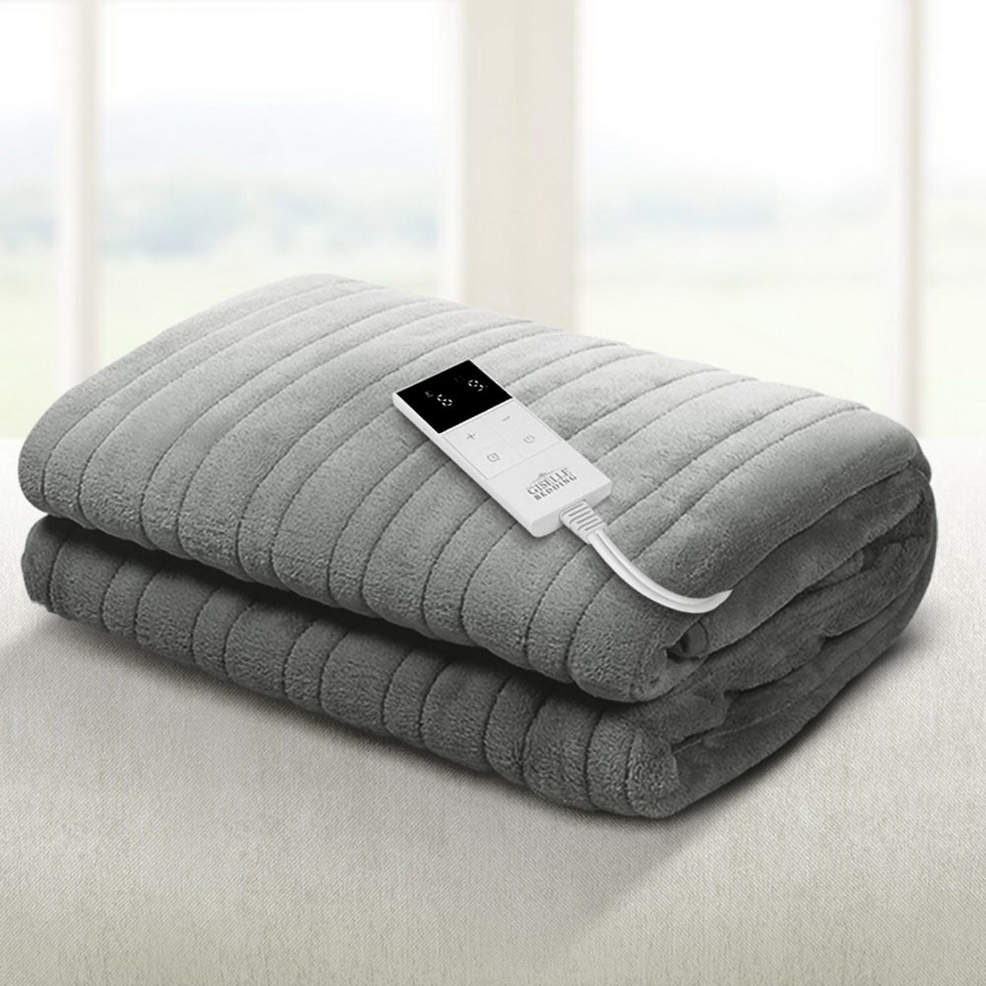 EB-THROW-RUG-SR-202601071802-00 Giselle Bedding Heated Electric Throw Rug Fleece Sunggle Blanket Washable Silver - Image 1