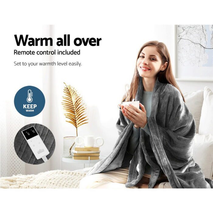 Giselle Bedding Heated Electric Throw Rug Fleece Sunggle Blanket Washable Silver - Image 4