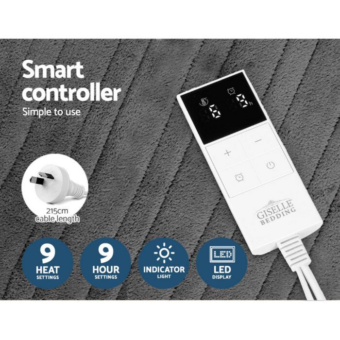 Giselle Bedding Heated Electric Throw Rug Fleece Sunggle Blanket Washable Silver - Image 5