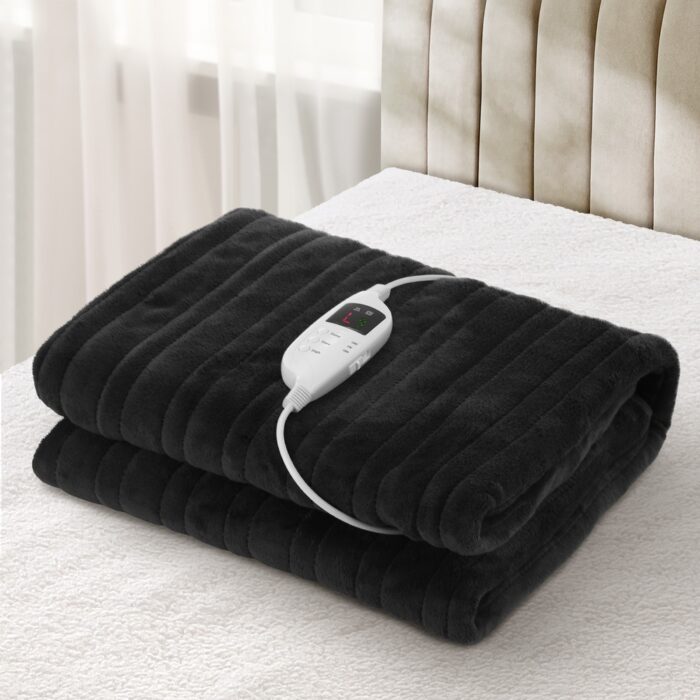 Bedra Washable Electric Heated Throw Rug Flannel Black - Image 5