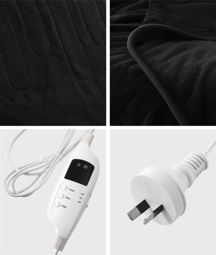 Bedra Washable Electric Heated Throw Rug Flannel Black - Image 2