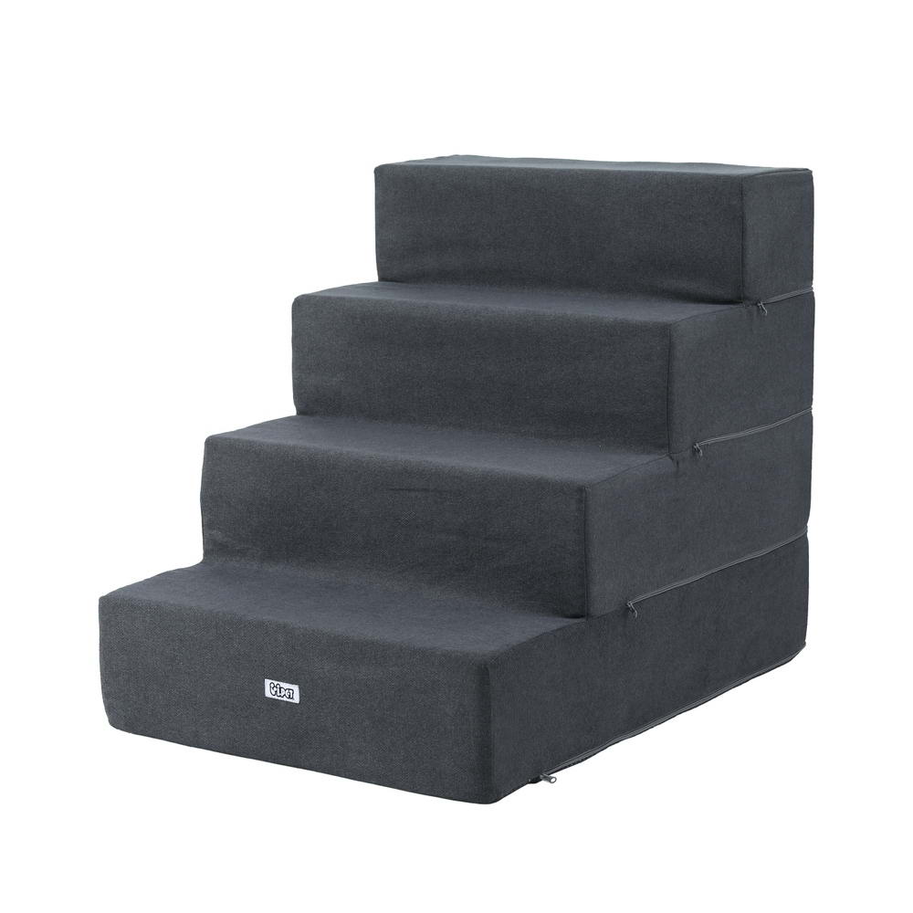 FDR-D-FOAM-4T-DKGR-194990-00 i.Pet Dog Ramp Foam Dog Cover Stairs Portable Cat Ladder For Sofa Bed 4 Steps - Image 1
